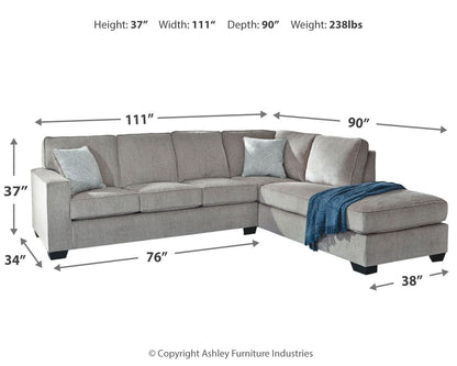 Altari - Light Gray - Right Arm Facing Corner Chaise With Sleeper 2 Pc Sectional