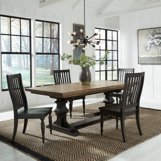 Harvest Home - 5 Piece Trestle Table Set - Black