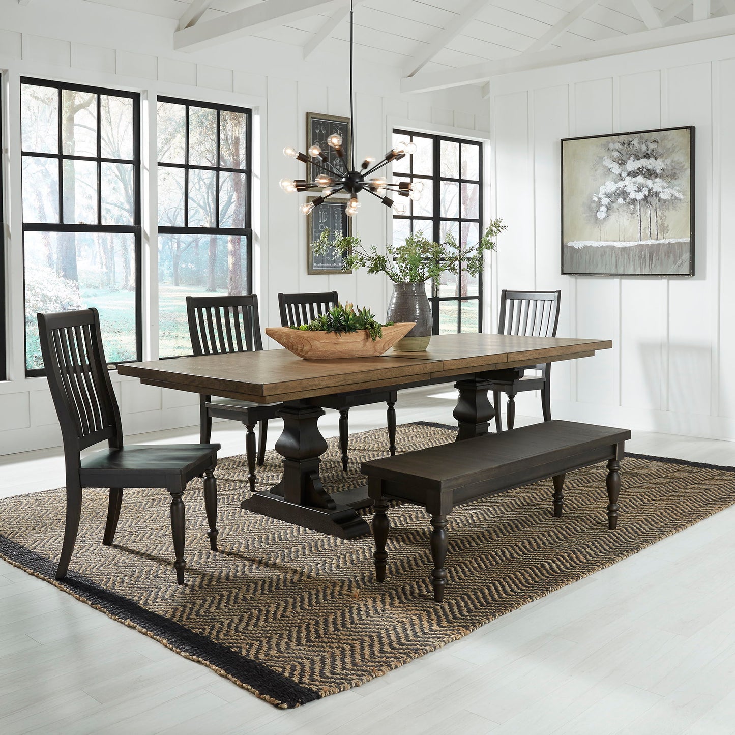 Harvest Home - 6 Piece Trestle Table Set - Black