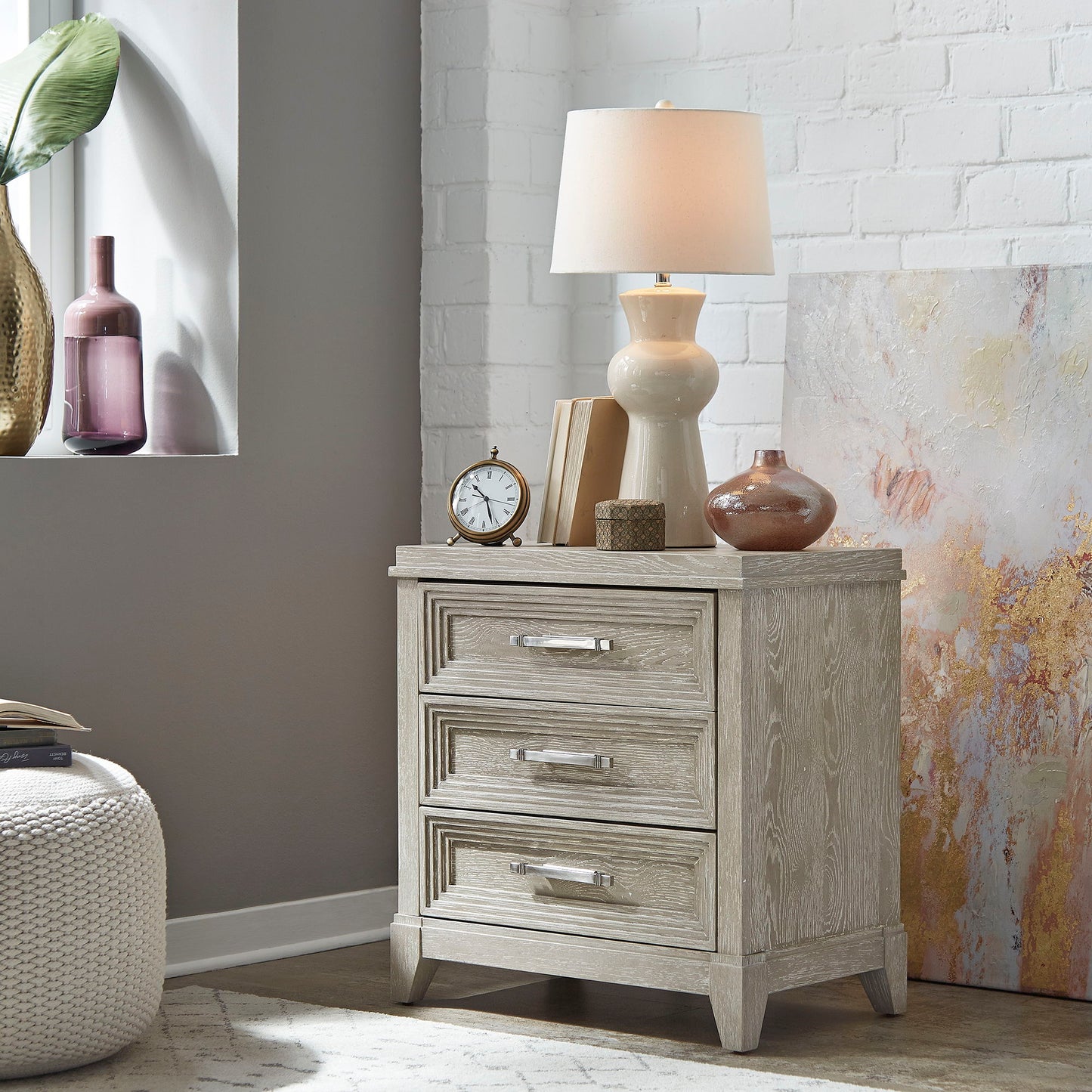 Belmar - 3 Drawer Night Stand - Washed Taupe