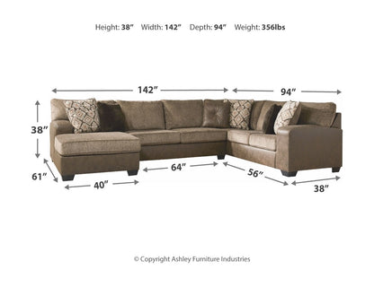 Abalone - Chocolate - Left Arm Facing Corner Chaise 3 Pc Sectional