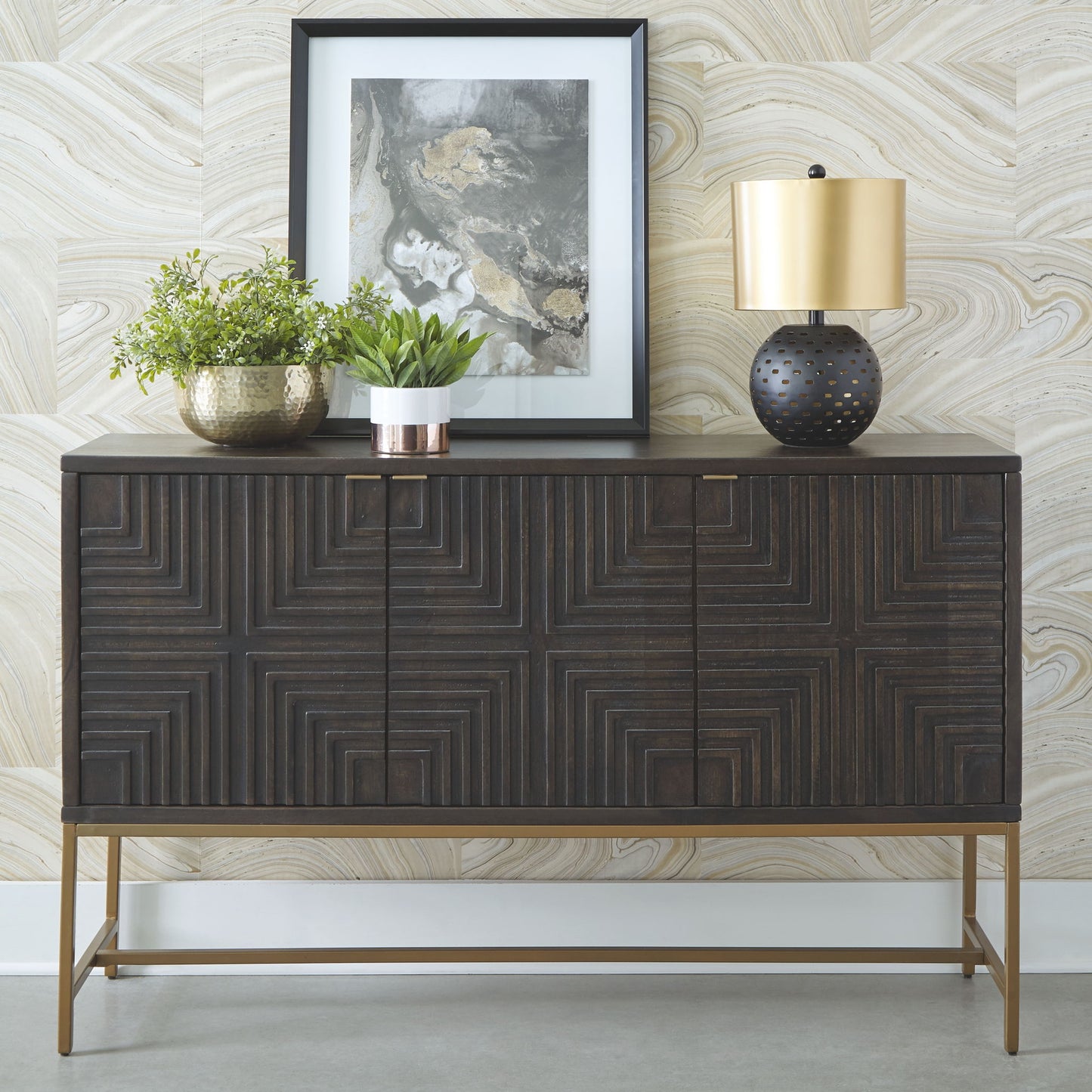 Elinmore - Brown / Gold Finish - Accent Cabinet