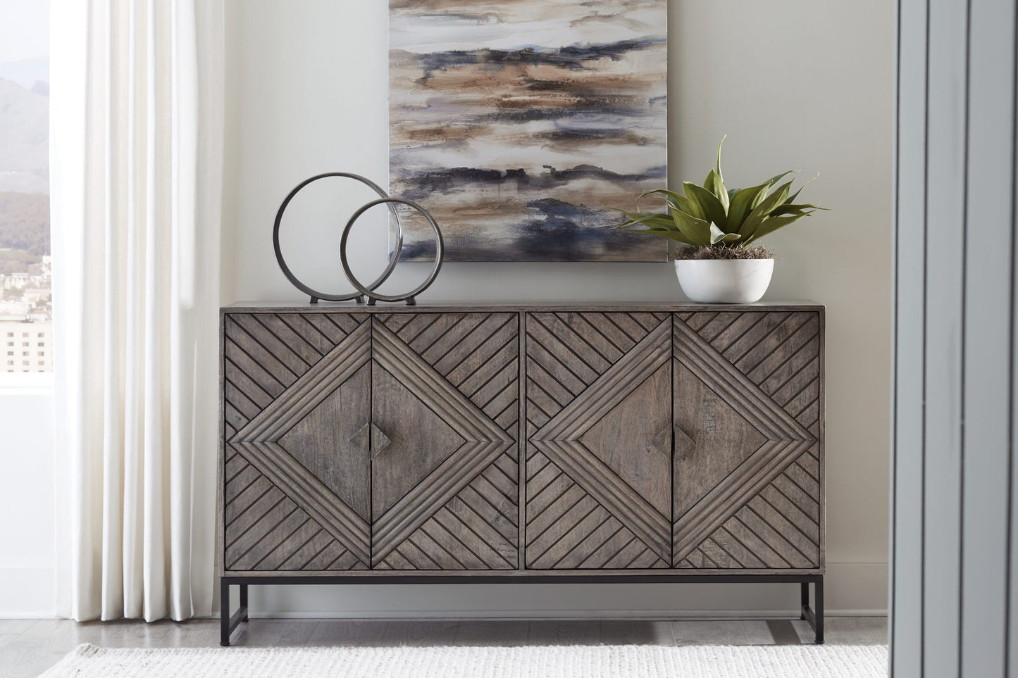 Treybrook - Distressed Gray - 4 Door Accent Cabinet