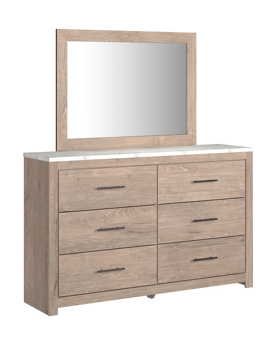 Senniberg - Light Brown / White - Dresser, Mirror
