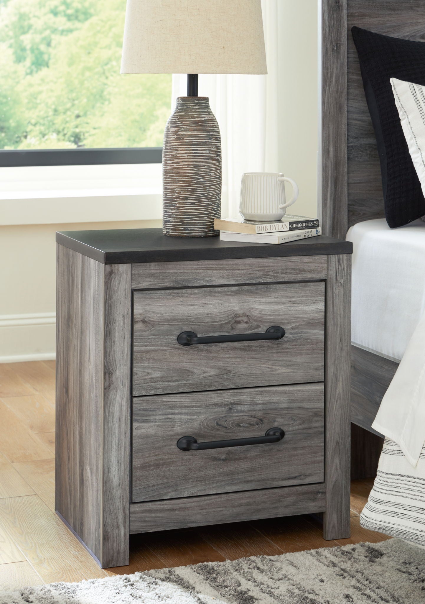 Bronyan - Dark Gray - Two Drawer Night Stand Furniture Warehouse Ohio Bronyan - Dark Gray - Two Drawer Night Stand Furniture Warehouse Ohio
