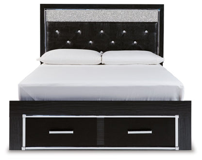 Kaydell - Black - Queen Upholstered Panel Storage Platform Bed