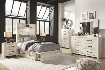 Cambeck - Whitewash - Twin Panel Bed With 4 Storage Drawers