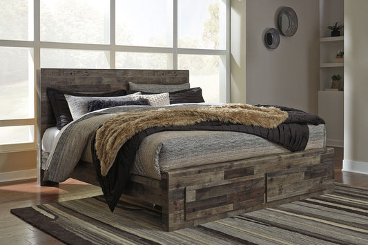Derekson - Multi Gray - King Panel Bed With 2 Storage Drawers