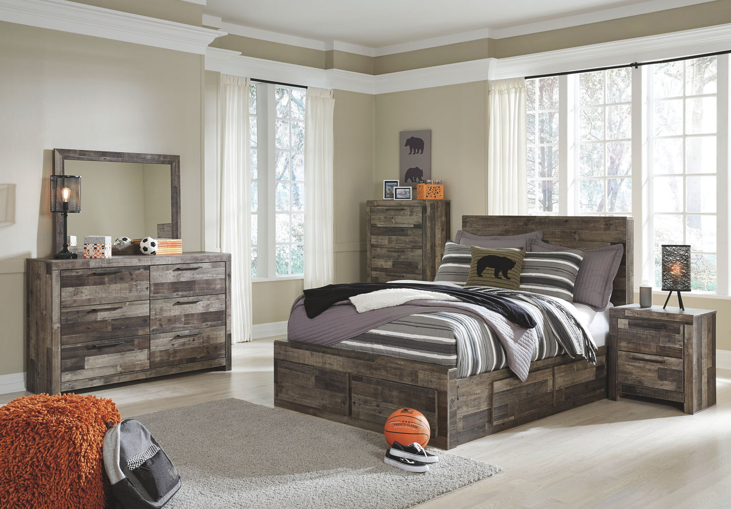 Derekson - Multi Gray - Full Panel Bed With 6 Storage Drawers