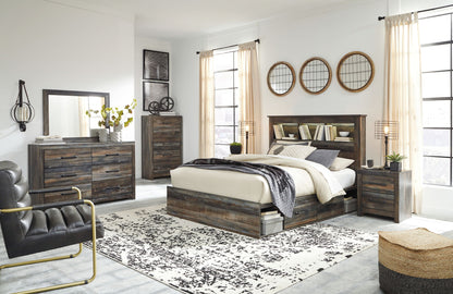 Drystan - Brown / Beige - Queen Bookcase Bed With 2 Side Drawers