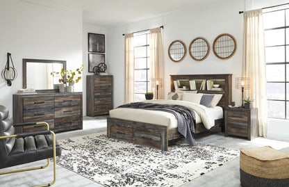 Drystan - Brown / Beige - Queen Bookcase Bed With 2 Storage Drawers