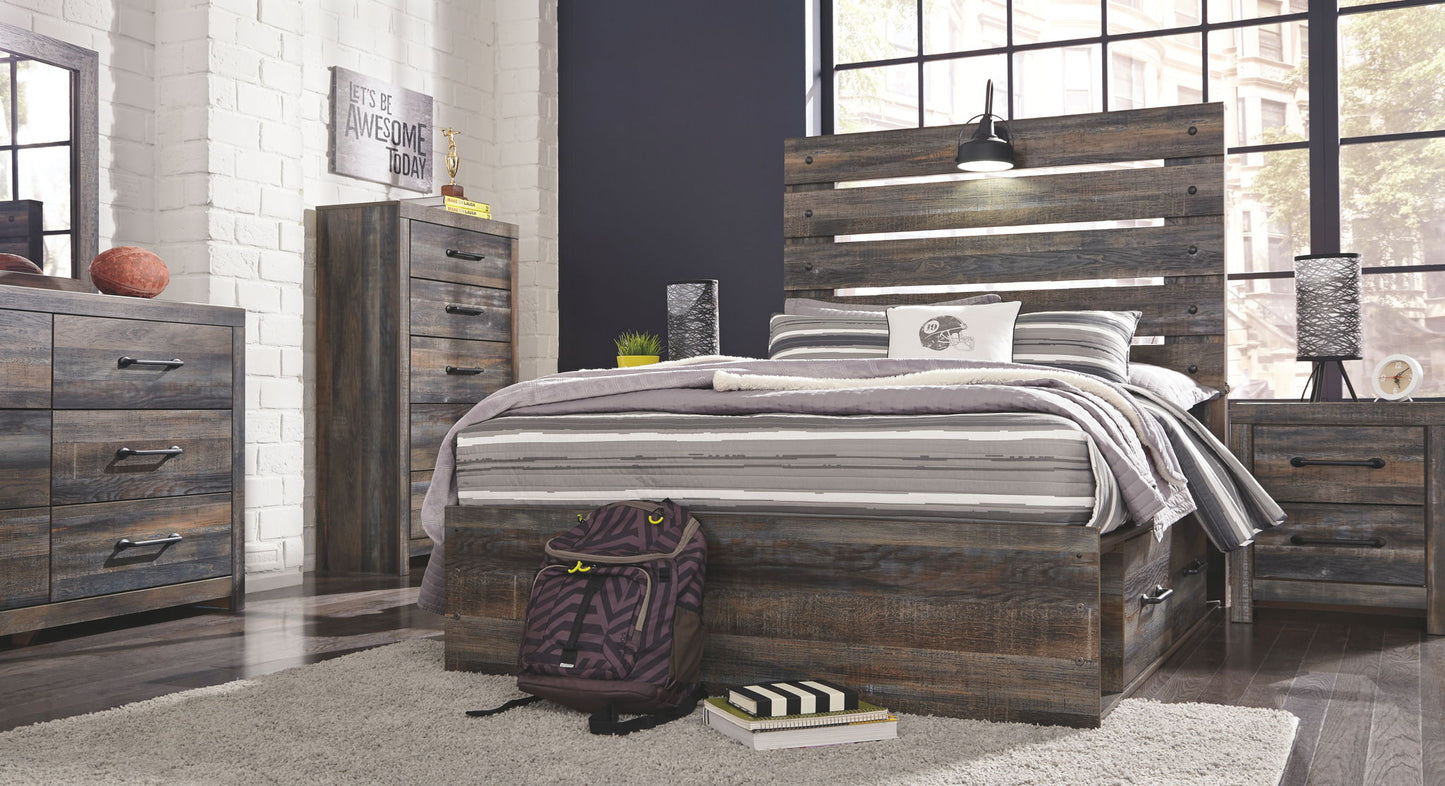 Drystan - Brown / Beige - Full Panel Bed With 4 Side Drawers