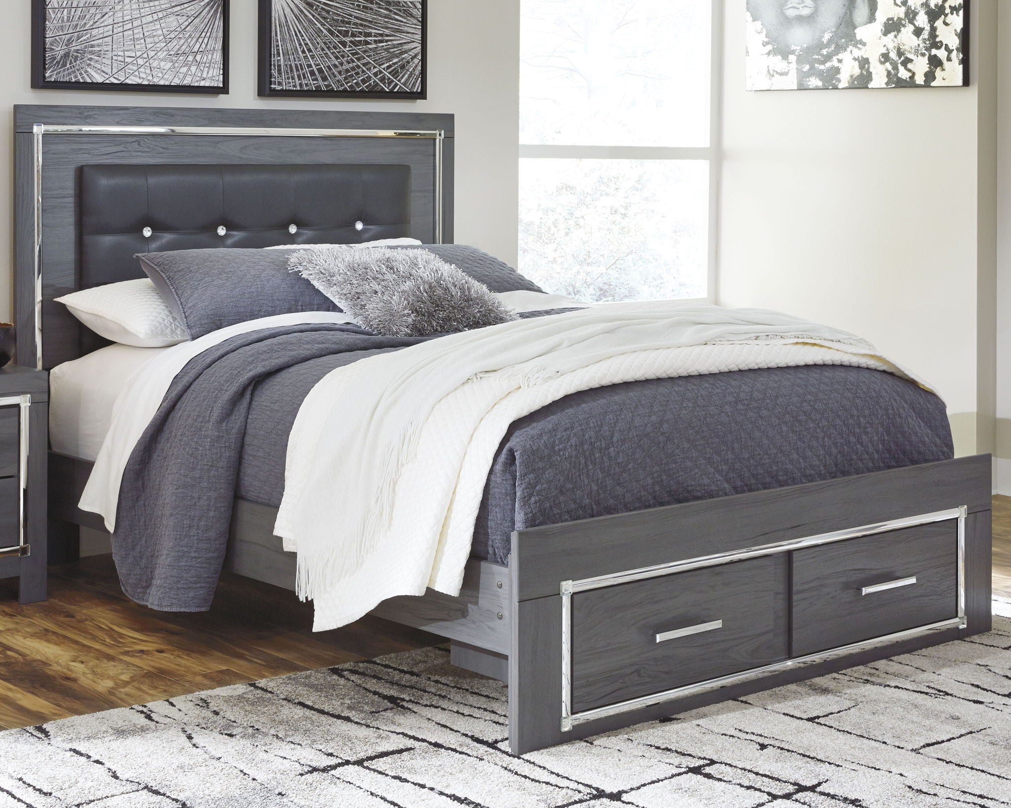 Lodanna Gray Queen Panel Bed With 2 Storage Drawers Furniture Warehouse Ohio