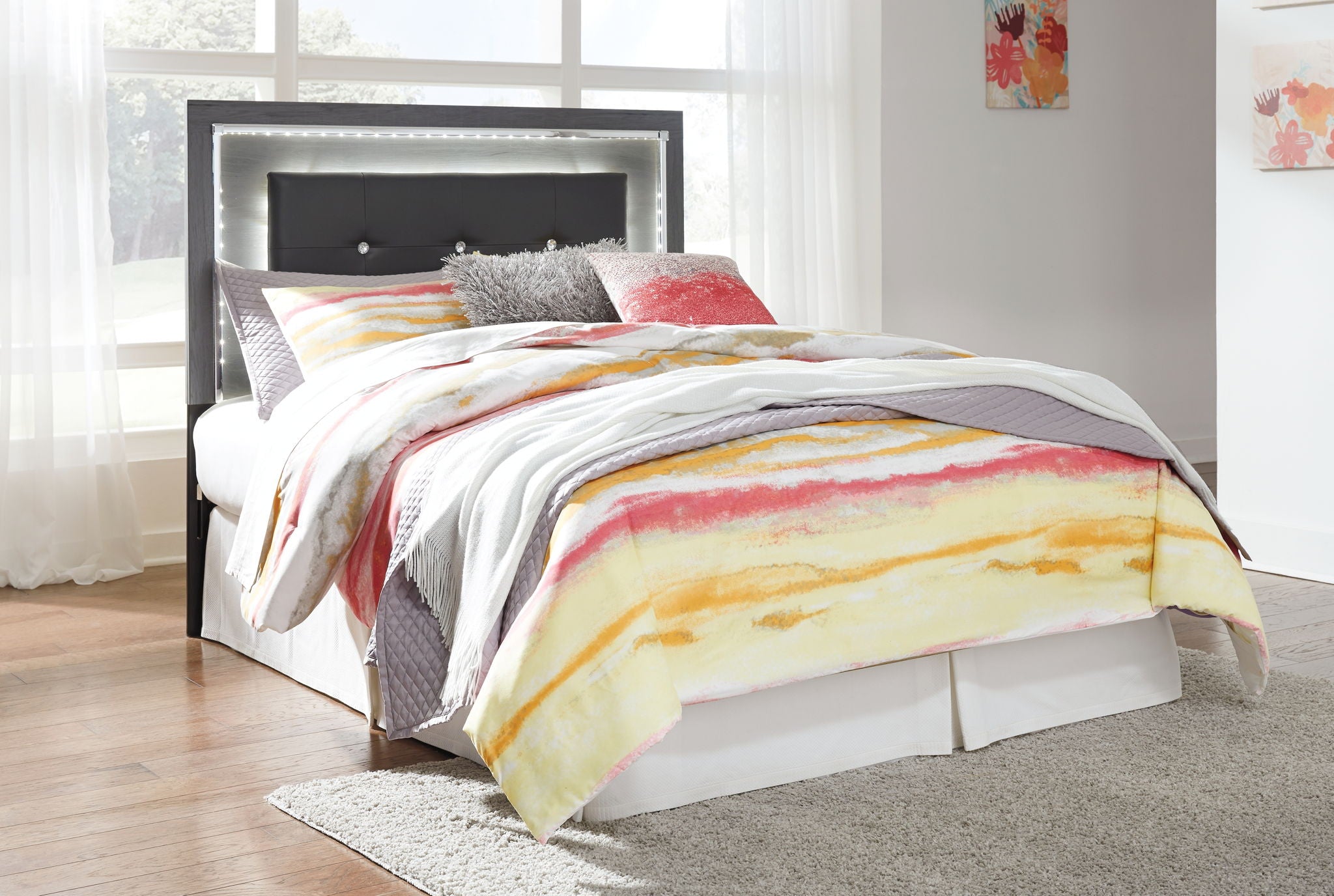 Lodanna Gray Full Upholstered Panel Headboard With Bolt On Bed Frame