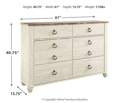 Willowton - Brown / Beige / White - Six Drawer Dresser