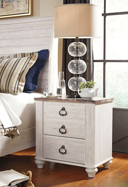 Willowton - Brown / Beige / White - Two Drawer Night Stand