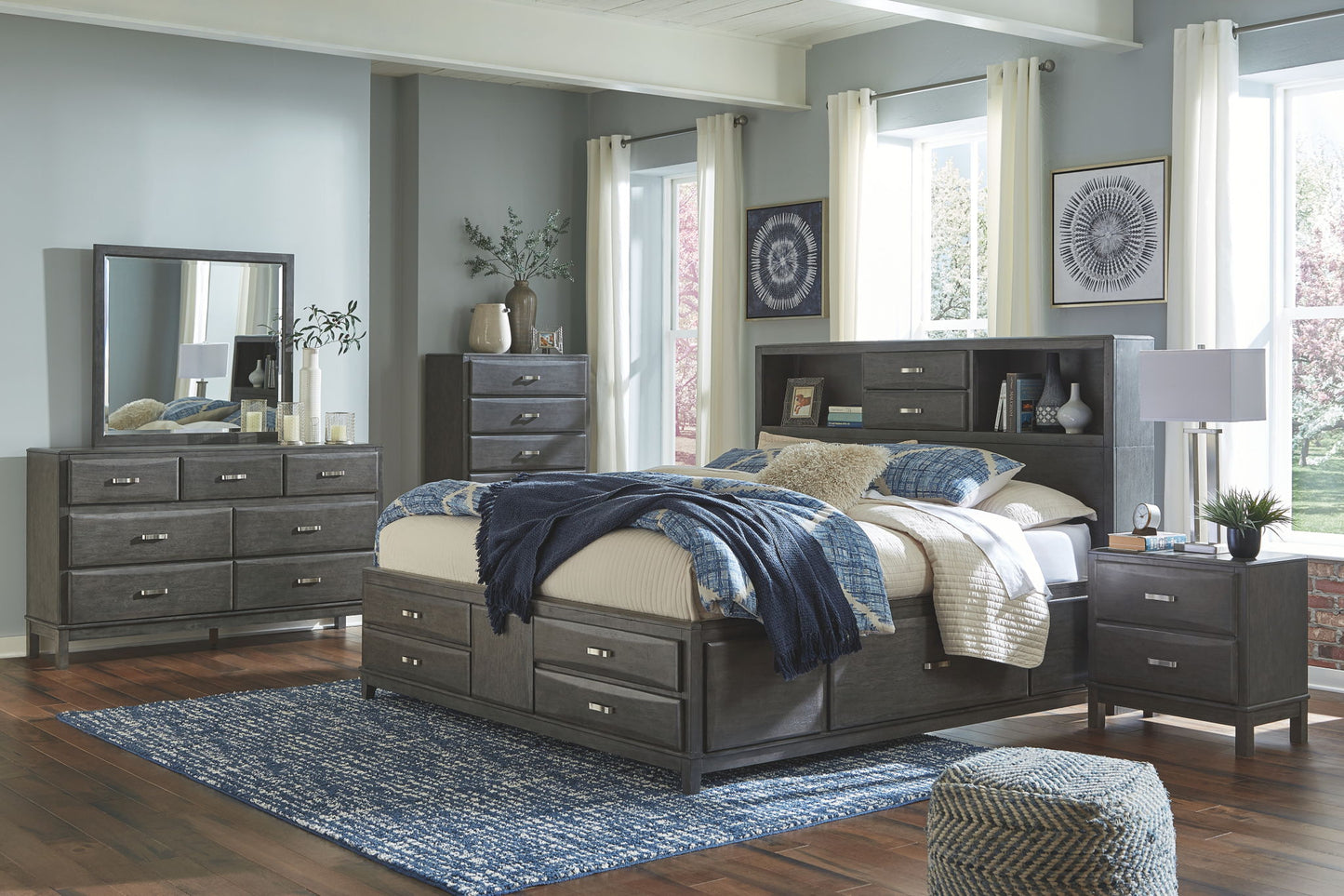 Caitbrook - Gray - Queen Storage Bed With 8 Drawers