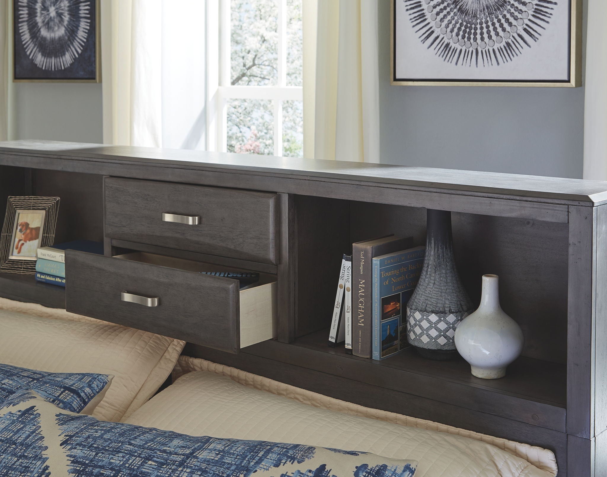 Caitbrook Gray King Storage Bed With 8 Drawers Furniture Warehouse Ohio