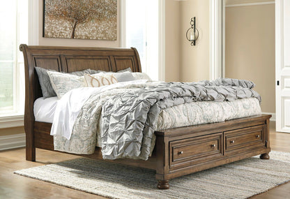 Flynnter - Medium Brown - California King Sleigh Bed With 2 Storage Drawers