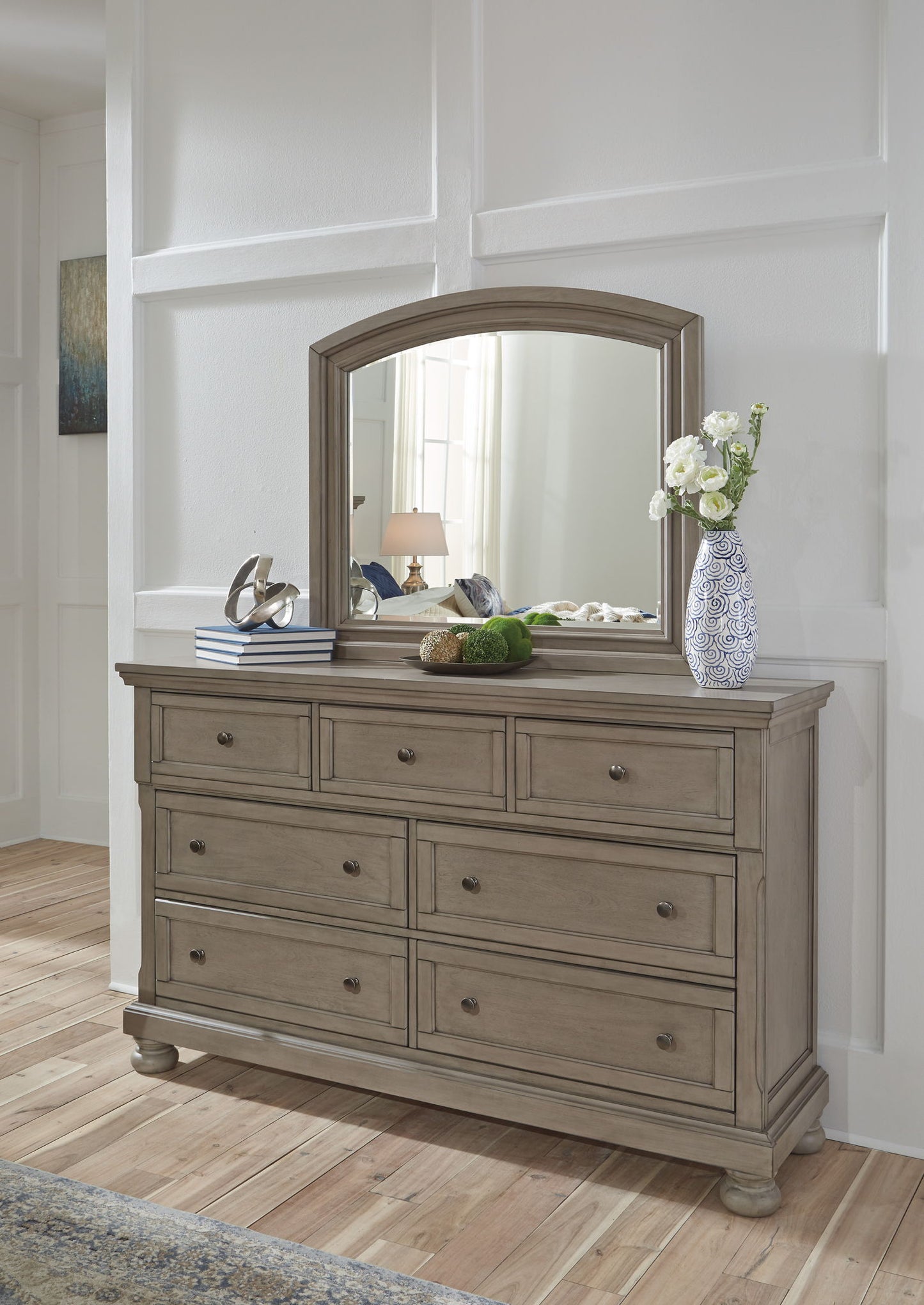 Lettner - Light Gray - 7 Drawer Dresser, Mirror Lettner - Light Gray - 7 Drawer Dresser, Mirror