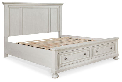 Robbinsdale - Antique White - King Panel Storage Bed
