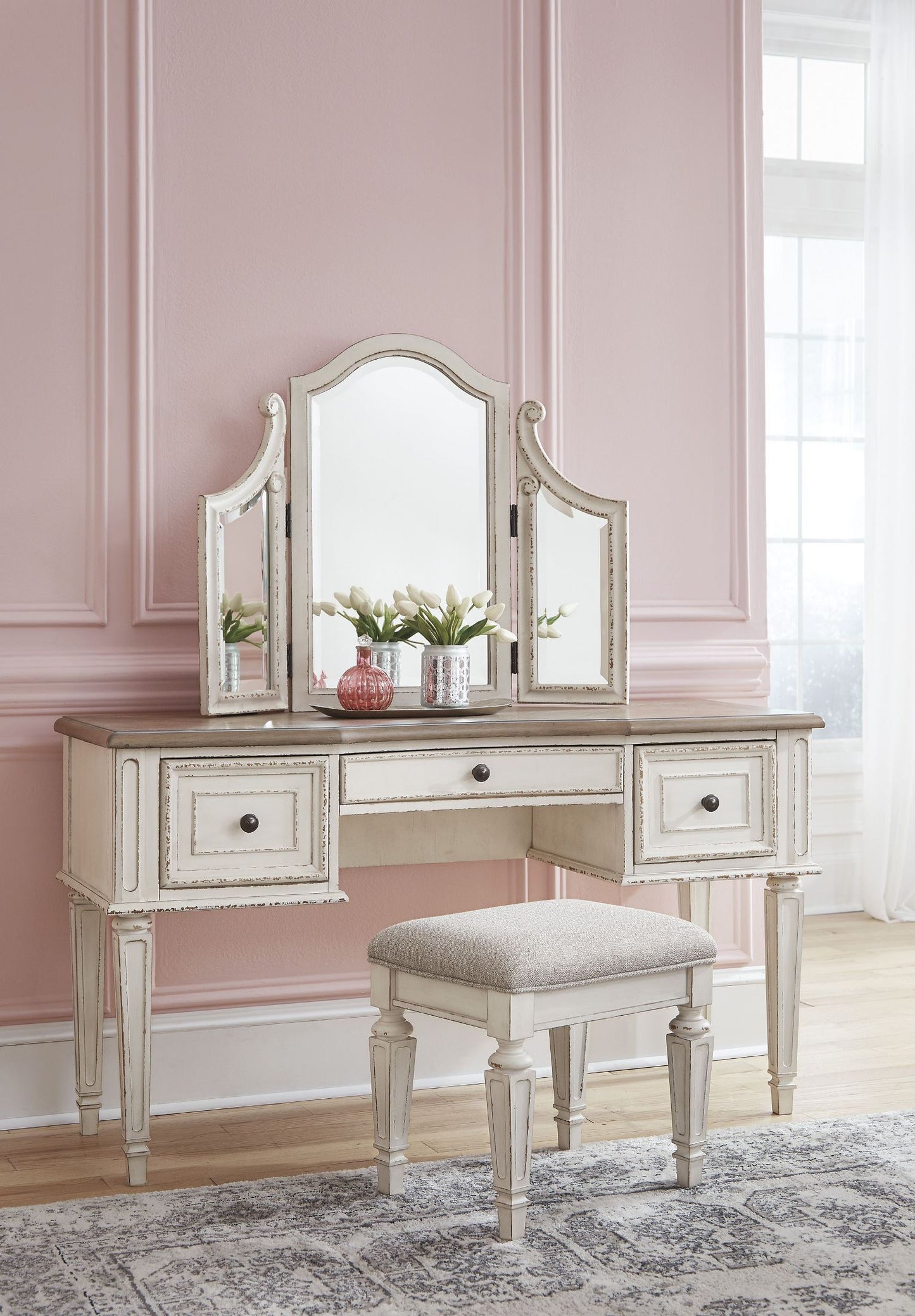 white and brown dressing table Modern White Floating Makeup Vanity Set with Drawers Dressing Table with Stool & MirrorHomary