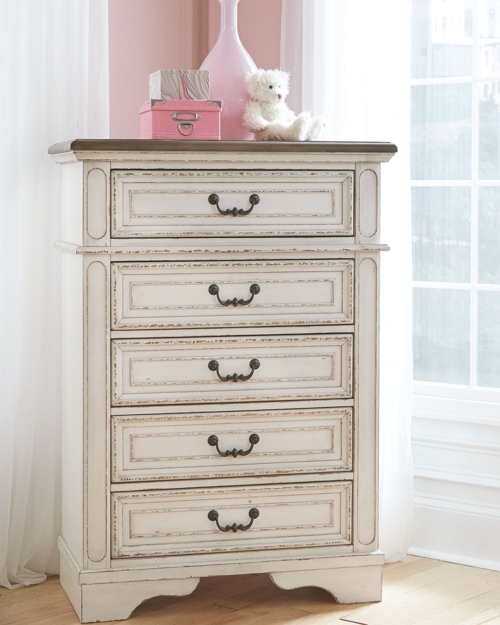 ashley furniture white dresser Realyn - Chipped White