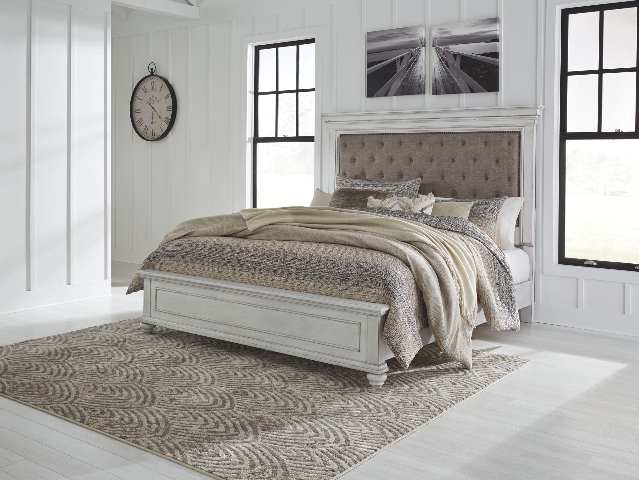 Kanwyn Whitewash King Upholstered Panel Bed Furniture Warehouse Ohio