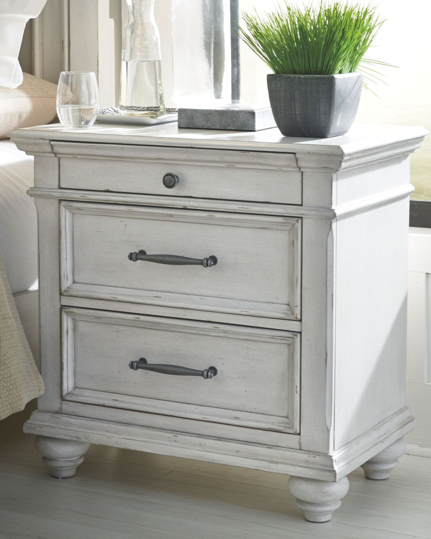 Kanwyn - Whitewash - Three Drawer Night Stand