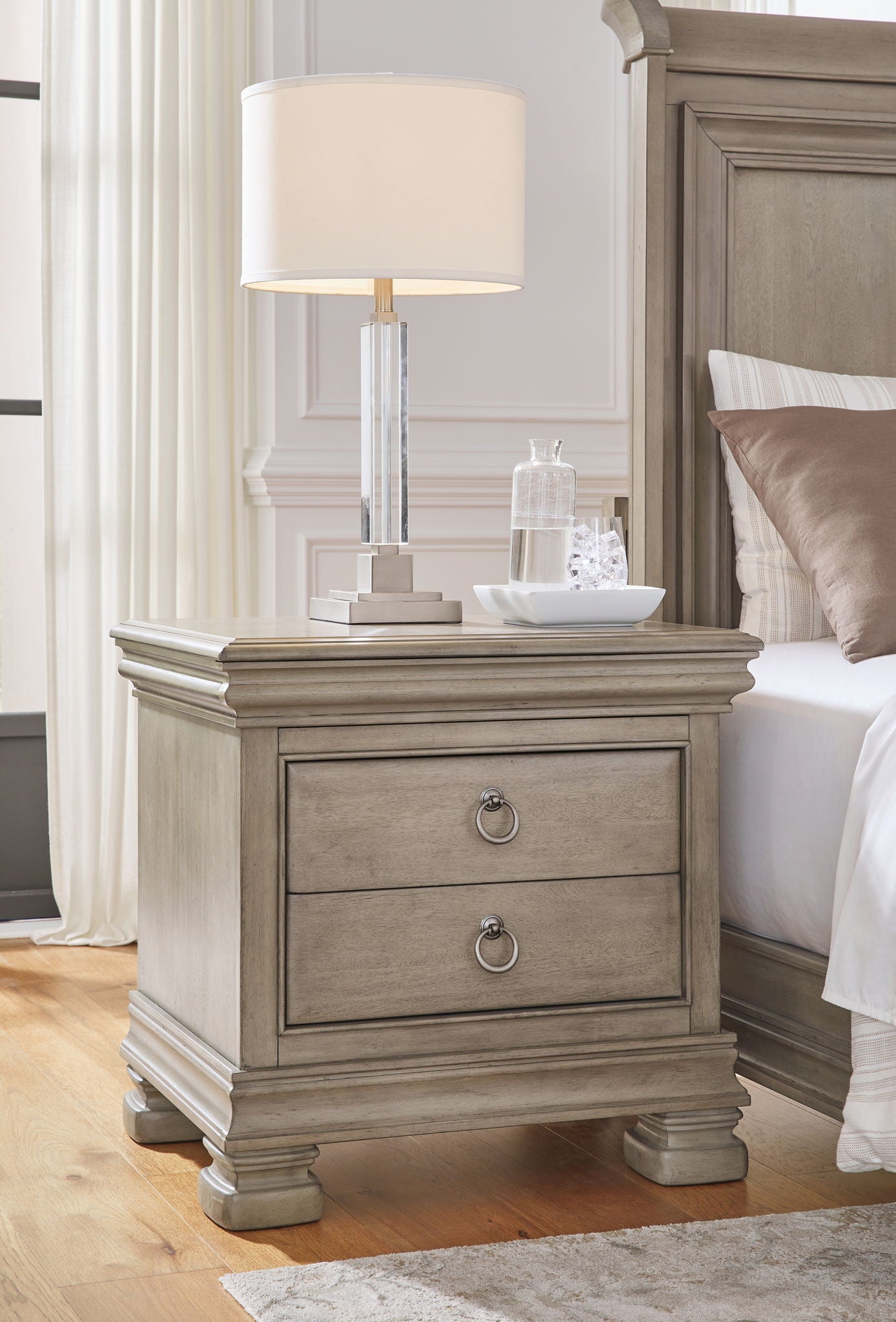 Lexorne Gray Three Drawer Night Stand