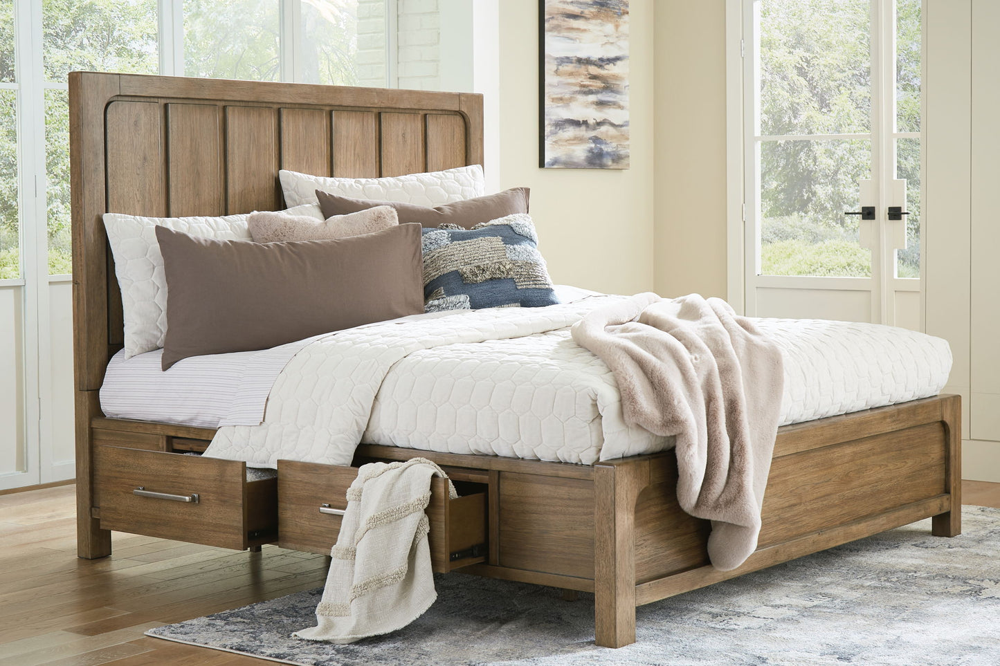 Cabalynn - Light Brown - California King Panel Bed With Storage