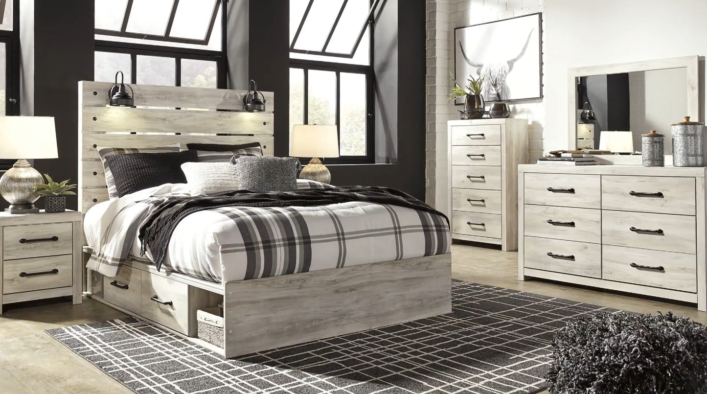 Cambeck - Whitewash - Twin Panel Bed With Side Storage Drawers