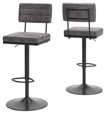 Strumford - Gray / Black - Tall Swivel Barstool (Set of 2) With Cushioned Back