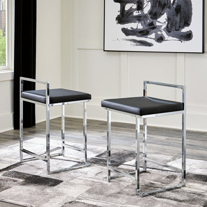 Madanere - Black / Chrome Finish - Upholstered Stool (Set of 2)