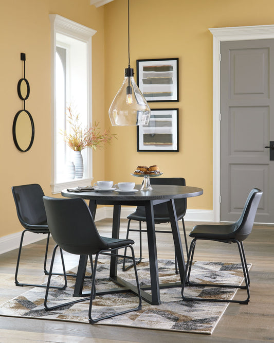 Centiar - Black / Gray - 5 Pc. - Round Dining Room Table, 4 Side Chairs