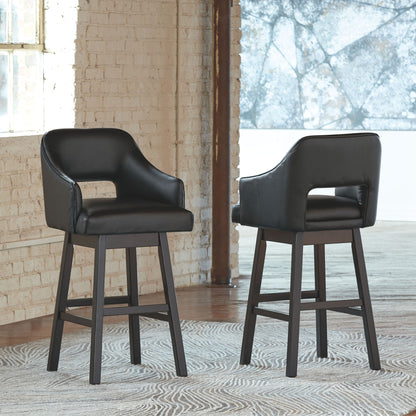 Tallenger - Black / Dark Brown - Tall Uph Swivel Barstool(Set of 2)