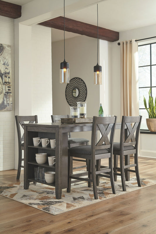 Caitbrook - Gray - 5 Pc. - Counter Table, 4 Upholstered Barstools