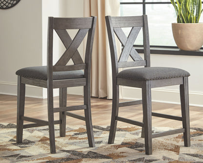 Caitbrook - Gray - 5 Pc. - Counter Table, 4 Upholstered Barstools