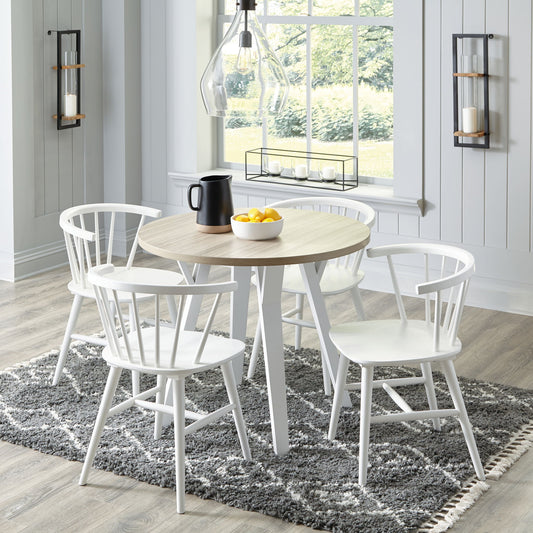 Grannen - White - 5 Pc. - Round Dining Table, 4 Side Chairs