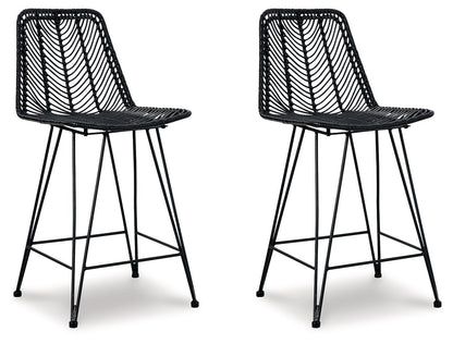 Angentree - Black - Upholstered Barstool (Set of 2)