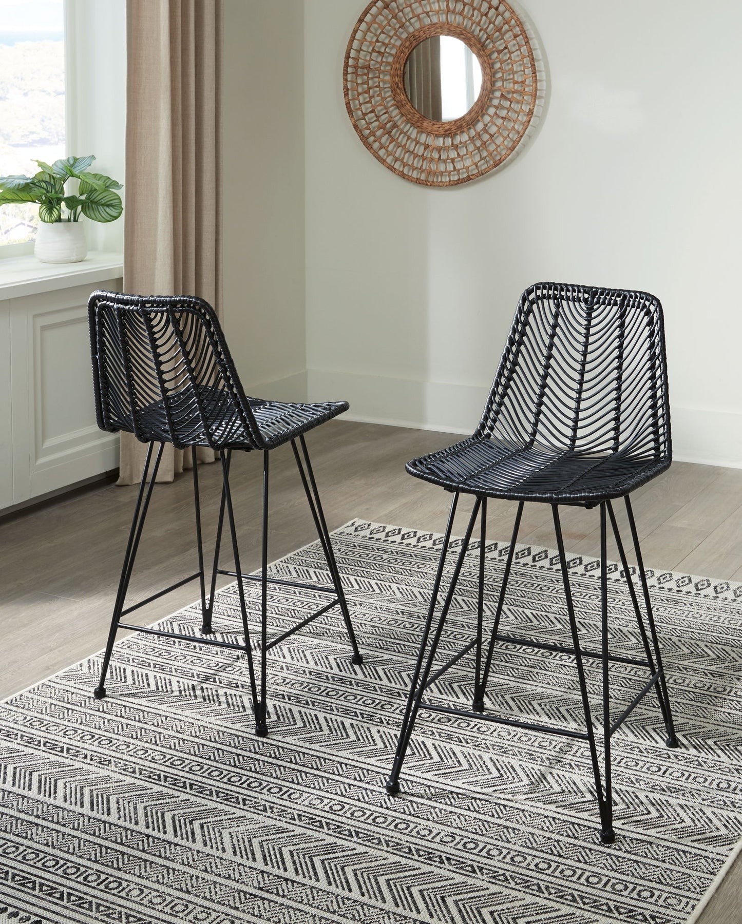 Angentree - Black - Upholstered Barstool (Set of 2)