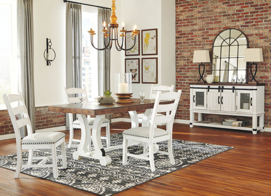 Valebeck - White / Brown - 6 Pc. - Dining Room Table, 4 Side Chairs, Server