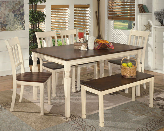 Whitesburg - White - 6 Pc. - Dining Room Table, 4 Side Chairs, Bench