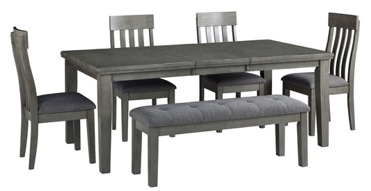 Hallanden - Black / Gray - 6 Pc. - Extension Table, 4 Side Chairs, Bench