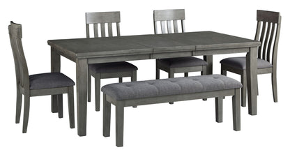 Hallanden - Black / Gray - 7 Pc. - Extension Table, 4 Side Chairs, Bench, Server