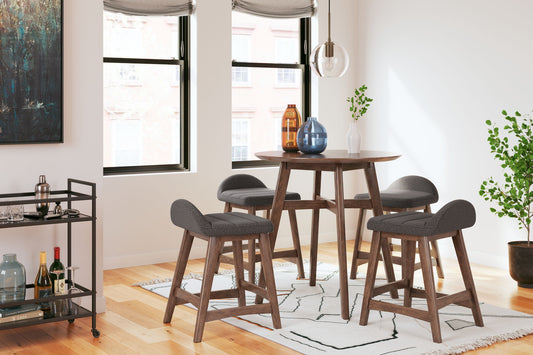 Lyncott - Charcoal / Brown - 5 Pc. - Counter Table, 4 Upholstered Barstools