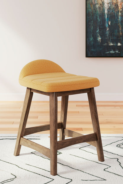 Lyncott - Mustard / Brown - 5 Pc. - Counter Table, 4 Upholstered Barstools