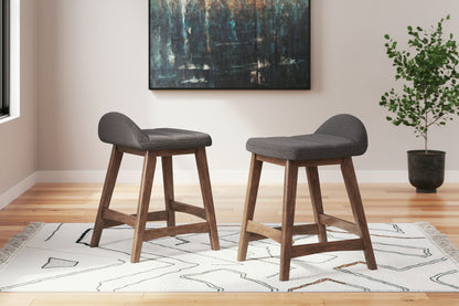 Lyncott - Charcoal / Brown - Upholstered Barstool (Set of 2)