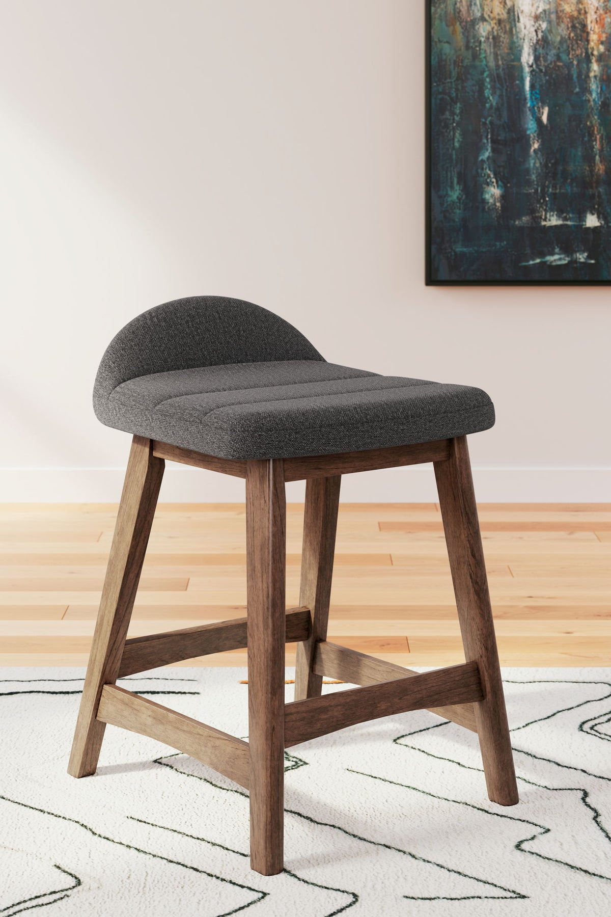 Lyncott - Charcoal / Brown - Upholstered Barstool (Set of 2)