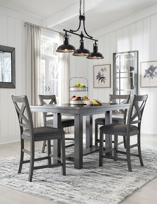Myshanna - Gray - 5 Pc. - Counter Extension Table, 4 Barstools